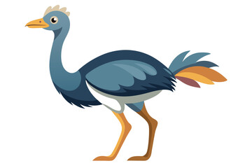 Cartoon Ostrich Illustration Standing Tall with Detailed Feathers and Unique Color Palette on Plain White Background for Creative Projects