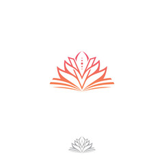Elegant opened book with linear Lotus and letter V logo