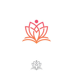 Simple opened book with linear Lotus logo design flat style