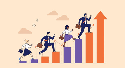 Career Growth Teamwork Ascent to Success on Graph