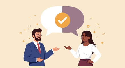 Successful Communication Business Teamwork with Affirmation, Positive Feedback and Checkmark
