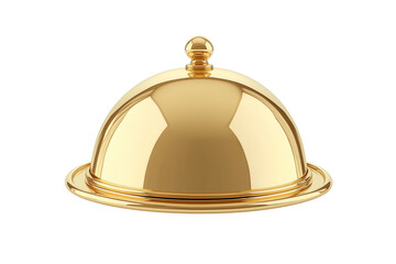 Golden Food Cloche with Lid and Tray on Transparent Background
