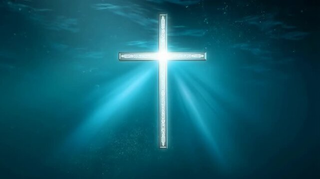 Glowing Cross Illuminated Underwater