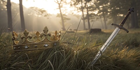 A Forgotten Kingdom Symbolized by a Crown and Sword in Tall Grass