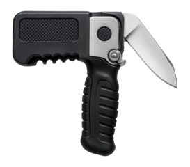 Compact wire stripper with a folding blade for portable use in fieldwork.