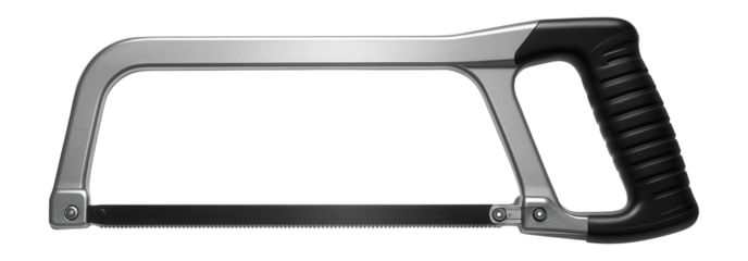 Lightweight aluminum hacksaw frame with a rubberized grip and a 14 TPI blade for general metal cutting.