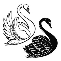Elegant Swans in Contrasting Styles A Visual Symphony of Graceful Avian Forms and Stylistic Differences in Black and White