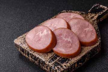 Sliced ham, meat, pork or turkey sausage for sandwiches. Ham slices, food