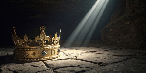 Lost Crown of a Forgotten King, Bathed in Mysterious Light in a Hidden Cave