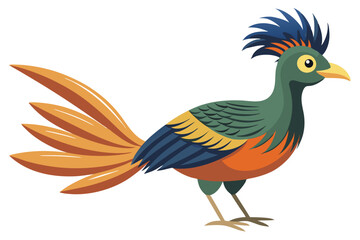 Colorful Bird Illustration Crested Feathered Creature with Long Tail Ornamental Design for Print or Digital Media Creative Asset