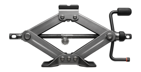 Scissor jack with a dual drive mechanism for balanced lifting in roadside emergencies.