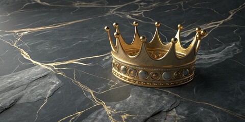 A majestic golden crown rests elegantly on a dark marble surface