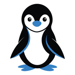 Cute Cartoon Penguin Illustration Adorable Bird with Black and White Feathers and Blue Accents Playful Animal Vector Graphic