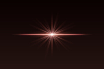 Obraz premium Red starburst light with sharp rays and glow effect. Radiating flare creates elegant highlight for spotlight, flash, or sparkle visuals.