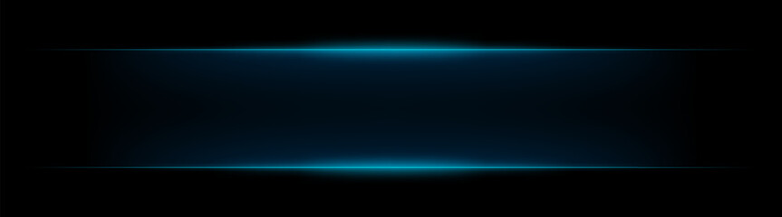 Rectangular neon frame with horizontal light edges and soft glow. Symmetrical bright border forming digital interface effect on dark background.