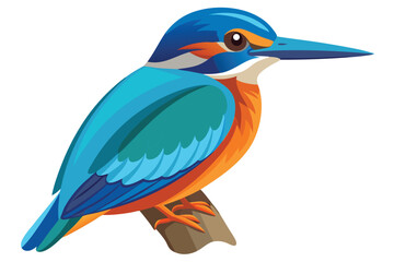 Colorful Kingfisher Illustration Bird Perched on Branch Detailed Wing Plumage Bright Colors Ornithology Avian Wildlife Nature