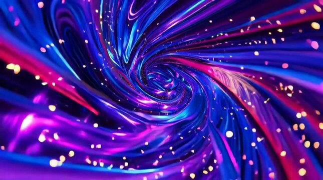 Blue purple neon hypertunnel. Spinning speed space tunnel made of twisted swirling energy. Magic glowing light lines. Abstract background - Powered by Adobe
