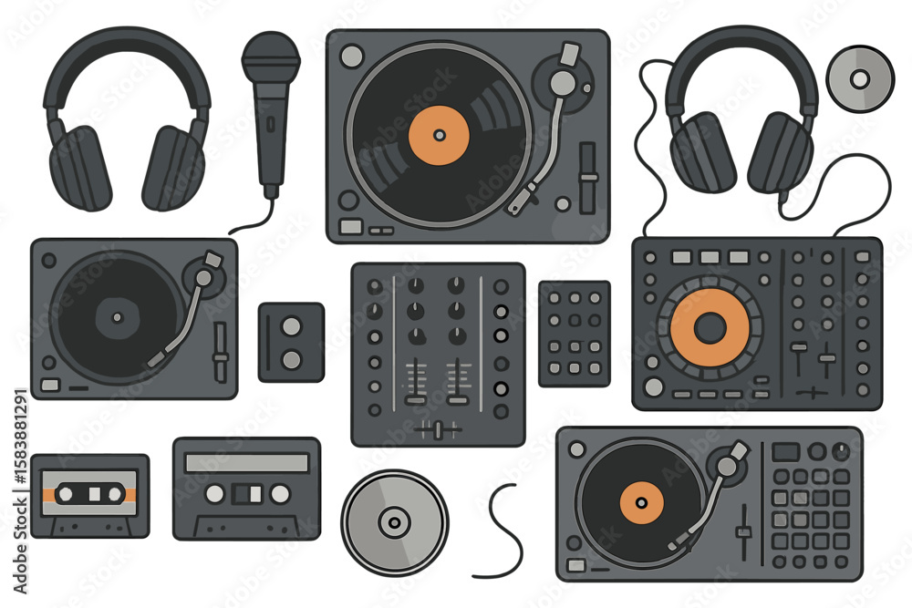 Poster collection of vector music technology and accessories objects elements design concept including icon