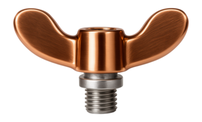 Copper wing nut with wide wings for electrical connections in industrial settings.