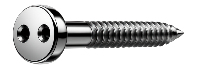Snake-eye security screw with dual pinholes for high-security enclosures.