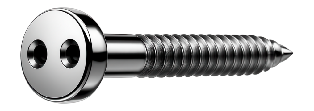 Snake-eye security screw with dual pinholes for high-security enclosures.