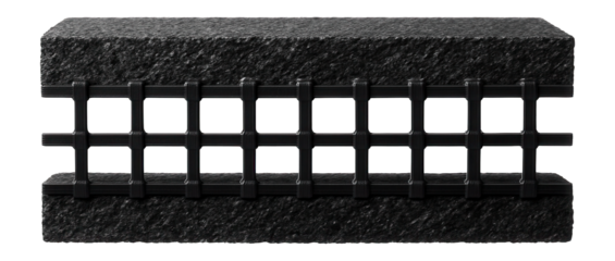 Polyester geogrid, embedded in asphalt layers for road and pavement reinforcement.