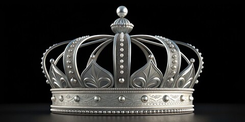 Luxurious Silver Crown with Exquisite Details against a Deep Black Background