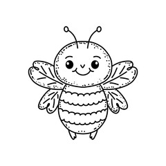 Doodle style bee illustration with a smiling face and detailed wings