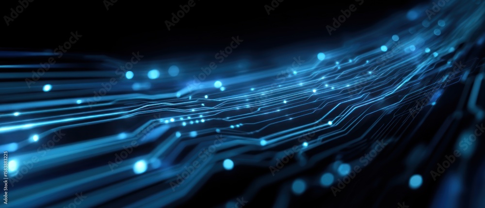 Poster abstract digital circuitry: blue network data flow