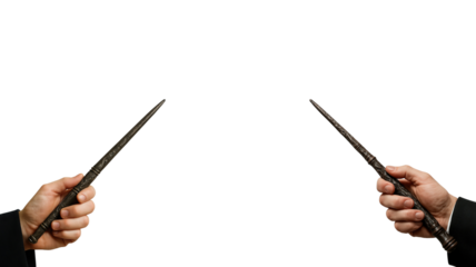 Hand holding magic wand on transparent background png