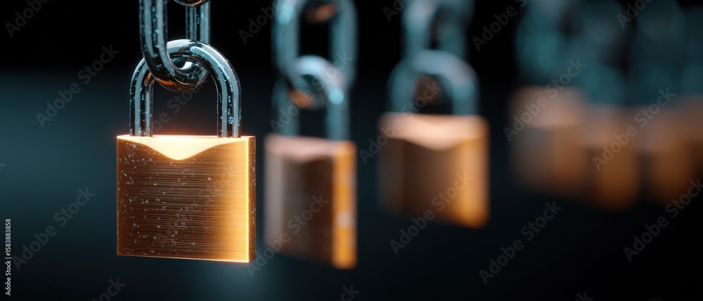 Poster interconnected security: a chain of padlocks symbolizing data protection and cyber safety