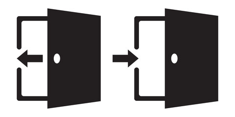 
Login and logout icon set. Open and close, sign in and sign out app account vector symbol for apps or web arrow and door icon exit and entry icon. Entrance and exit vector icons. Simple door icon. 
