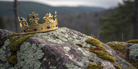 Royal Crown on a Mossy Rock in the Mountains Awaiting its King
