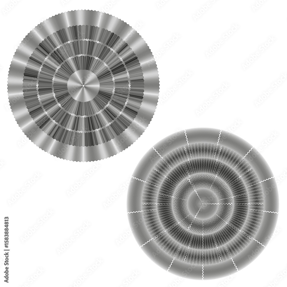 Poster circular pattern set. gradated ring shapes. geometric texture elements. vector abstract designs.