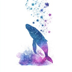 Abstract whale silhouette, cosmic backdrop