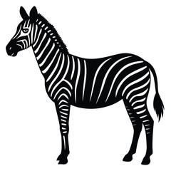  a zebra in side profile with detailed body shape and upright mane, minimalist vector illustration isolated on white background