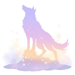 Fototapeta premium Pastel wolf silhouette on a starry rock