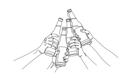 Obraz premium A group of hands clinking beer bottles in a celebratory toast