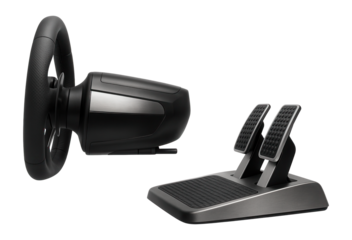 Gaming steering wheel with force feedback motor and pedal attachment