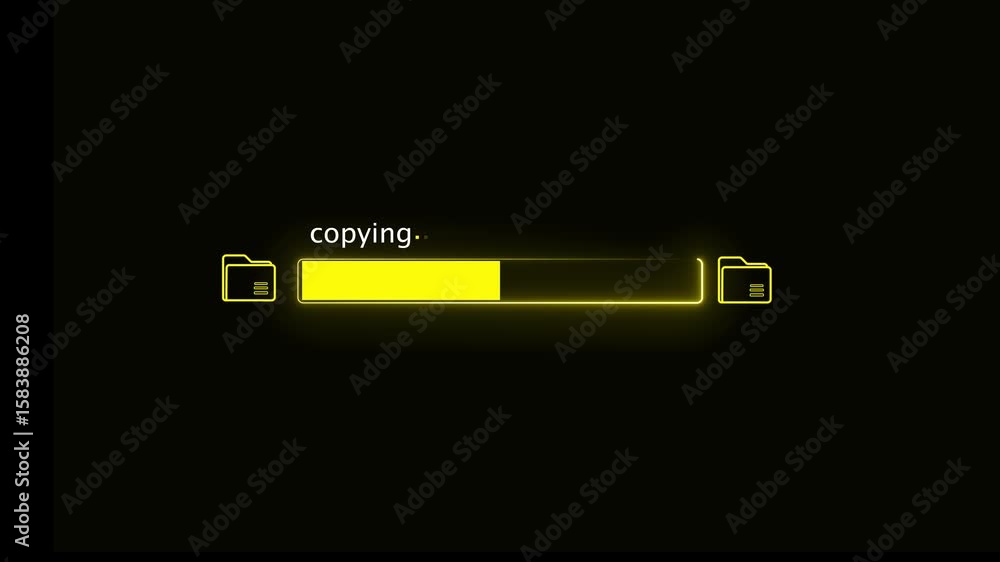 Poster digital file copying progress with glowing yellow bar and folder icons ,4k video