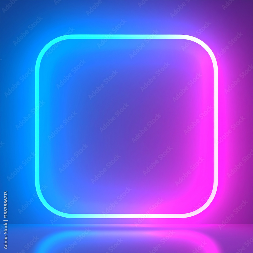 Aufkleber glowing square with pink and blue neon lights. abstract frame with rounded corners. 3d render.