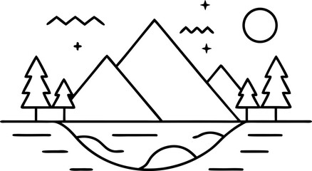 Monoline Nature Landscape Line Art Vector Set