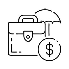 Business briefcase with dollar symbol and insurance umbrella icon