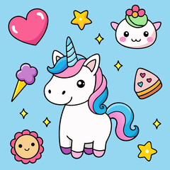 Naklejka premium unicorn stickers set cute unicorn vector icons printable editable 