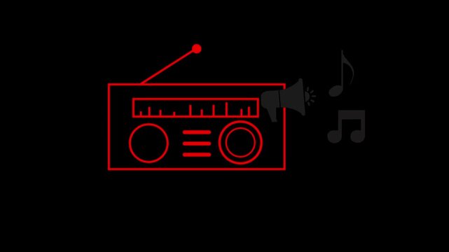 Retro radio broadcasting music and sound with a megaphone icon Motion 4k Video