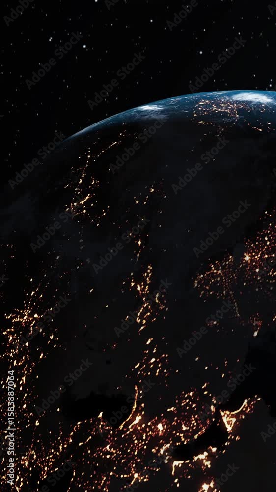 Poster planet earth 3d orbital animation with realistic geography surface and clouds atmosphere . spinning 