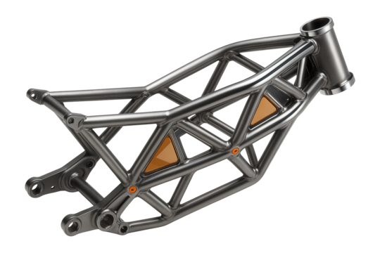 Chromoly trellis motorcycle frame with lattice-like structure and triangular sections