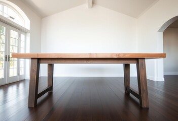 Reclaimed wood dining table in a minimalist setting