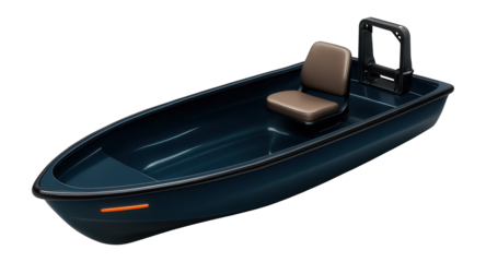 Fiberglass river skiff with flat bottom and outboard motor mount