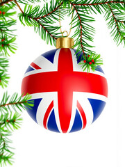 Christmas ball featuring union jack flag ready for using for a postcard